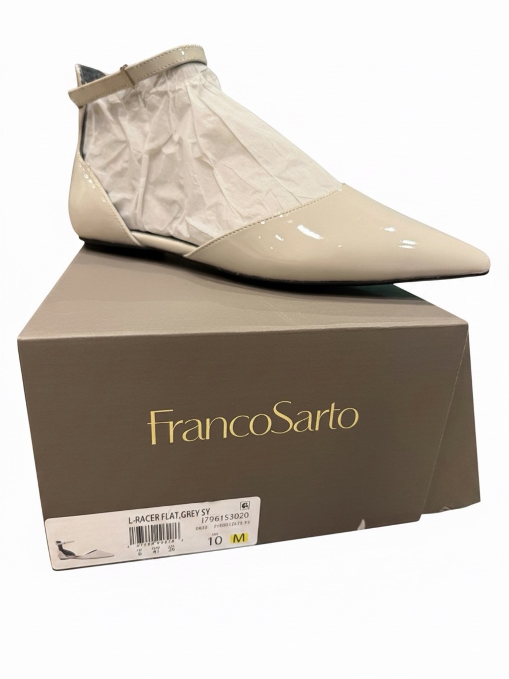 Franco Sarto Nude Patent Pointed Ankle-Strap Flat